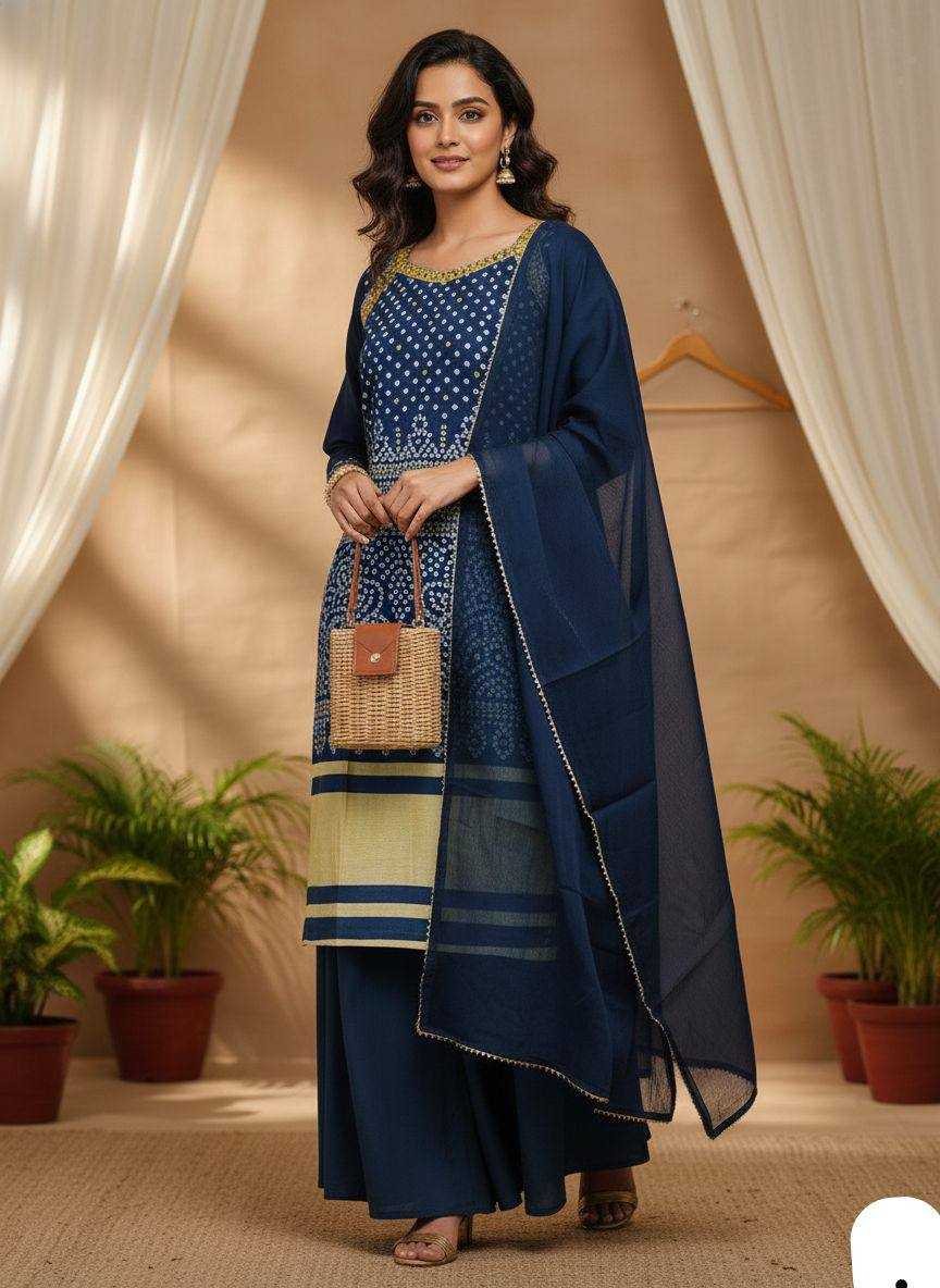 Indigo Bloom Bandhani Suit Set - Image 1