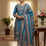 Teal Harmony Embroidered Silk Set