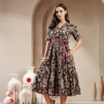 BLACK FLORAL PRINTED COTTON TIERED DRESS