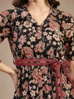 BLACK FLORAL PRINTED COTTON TIERED DRESS - Image 2