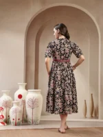 BLACK FLORAL PRINTED COTTON TIERED DRESS - Image 4