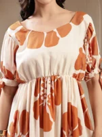 Brown Floral Printed Rayon Tiered Dress - Image 2