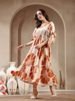 Brown Floral Printed Rayon Tiered Dress - Image 5