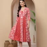 Floral Printed Cotton Flared Kurta