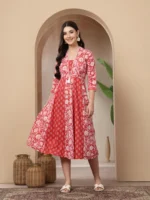 Floral Printed Cotton Flared Kurta