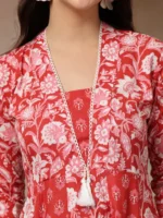 Floral Printed Cotton Flared Kurta - Image 2