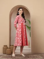 Floral Printed Cotton Flared Kurta - Image 3