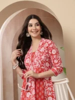 Floral Printed Cotton Flared Kurta - Image 5