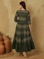 WOMEN COTTON PRINTED ANKLE LENGTH V-NECK TIERED KURTA - Image 5