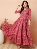 Ankle Length Flared 3/4 Sleeves V Kurta - Image 2