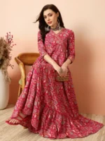 Ankle Length Flared 3/4 Sleeves V Kurta - Image 3