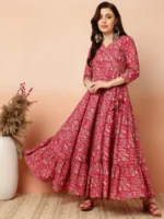 Ankle Length Flared 3/4 Sleeves V Kurta - Image 4