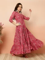 Ankle Length Flared 3/4 Sleeves V Kurta - Image 5