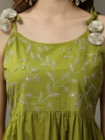 Embroidered Cotton Tiered Kurta with Dupatta - Image 5