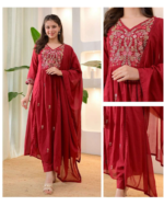 Festive Wear Silk Kurti Pant Set with Dupatta - Image 2