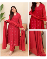 Festive Wear Silk Kurti Pant Set with Dupatta - Image 2