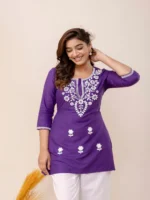 Rayon Hip Length Round Neck A-Line Top - Image 2