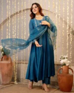 Festive Wear Silk Kurti Pant Set with Dupatta - Image 6
