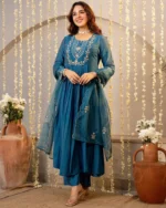 Festive Wear Silk Kurti Pant Set with Dupatta - Image 3
