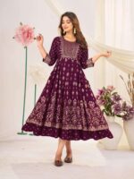 RAYON FOIL PRINT FANCY LADIES GOWN STYLE KURTI - Image 2