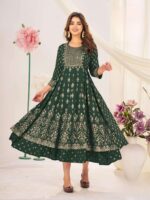 RAYON FOIL PRINT FANCY LADIES GOWN STYLE KURTI - Image 3
