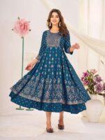 RAYON FOIL PRINT FANCY LADIES GOWN STYLE KURTI - Image 4