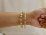 Anti Tarnish White-Green Kundan Bangle - Image 3