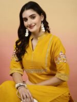 Cotton Flex embroidered kurta pant set - Image 4